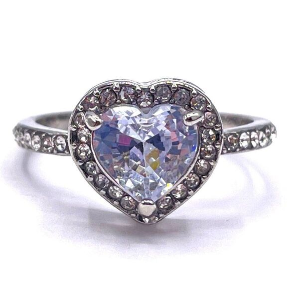 .925 Sterling Silver with White Cubic Zirconia Heart Ring Size 9.5 - Picture 3 of 8